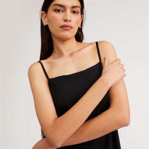 Everlane The Satin Square Neck Slip Dress 6 Black NWT Naia Acetate Midi 90s New - Picture 2 of 12